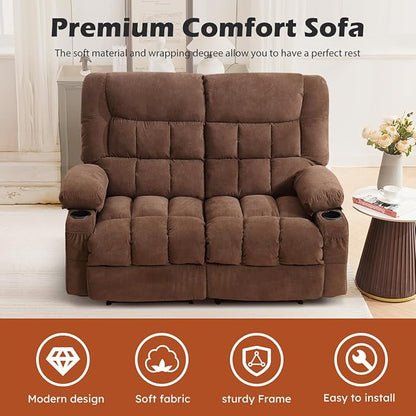 MAHOMICO Recliner Loveseat with Cup Holders for Living Room Love Seat Manual Oversized Recliner with Ergonomic, Side Pocket for Adult