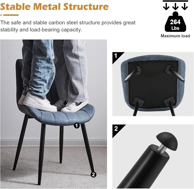 CLIPOP Dining Chairs Set of 4, Faux Leather Dining Chairs with Upholstered Seat, High Back Comfy Cushion, Metal Leg, Accent Kitchen Side Chair for Living, Restaurant & Meeting Room, Blue