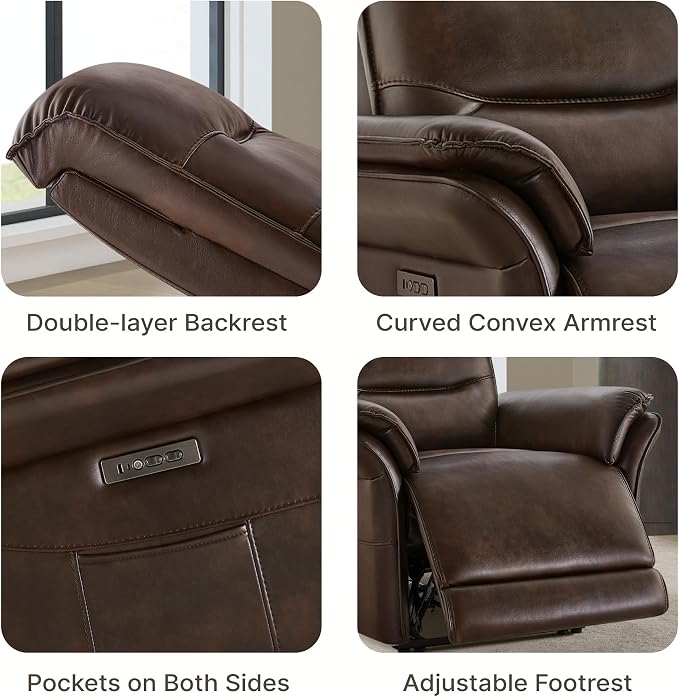 KISLOT Power Recliner Chair with Adjustable Headrest and Footrest, Dual Motor Leather Reclining Chair with USB/Type-C Charging, Zero Gravity Modern Electric Recliner for Adults Living Room Bedroom