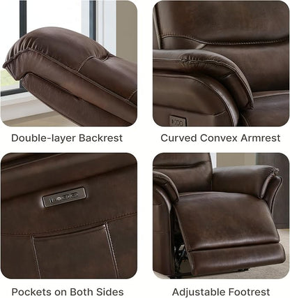 KISLOT Power Recliner Chair with Adjustable Headrest and Footrest, Dual Motor Leather Reclining Chair with USB/Type-C Charging, Zero Gravity Modern Electric Recliner for Adults Living Room Bedroom