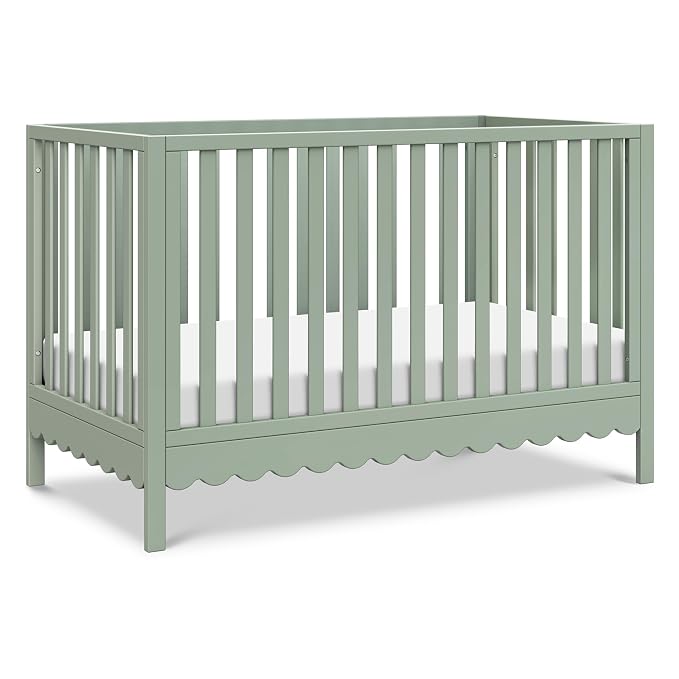 Davinci Sammy Scallop 4-in-1 Convertible Baby Crib, Light Sage | GREENGUARD Gold Certified, Converts to Toddler Bed & Daybed & Full-Size Bed, 4 Adjustable Mattress Heights - Easy to Assemble