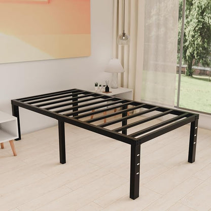 HOBINCHE 18 Inch Metal Twin Bed Frame No Box Spring Needed - Easy Assembly Heavy Duty Noise Free Narrow Bedframes - Single Black Basic Steel Slats Platform with Storage
