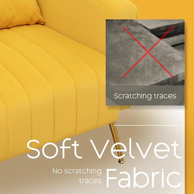 Modern Accent Chairs Set of 2, Comfy Wingback Armchair with Pillow Upholstered Sofa Chair Reading Chair for Bedroom, Living Room, Small Spaces Yellow Velvet