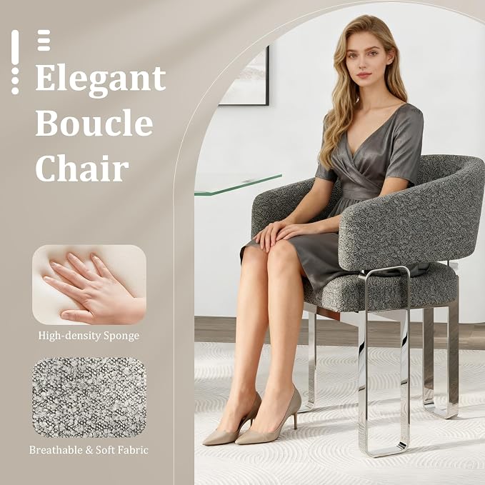 Dining Chairs, Silver Armchair, Accent Chair with Curved Backrest and Polished U-Shaped Legs, Modern Dining Chairs for Banquet, Wedding and Restaurant, Set of 24