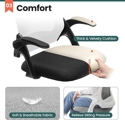 NEO CHAIR Office Desk Gaming Ergonomic Computer Chair with Lumbar Back Support Adjustable Height Swivel Rolling Wheels Flip-up Arms Mesh Chair for Home Vanity (Black)