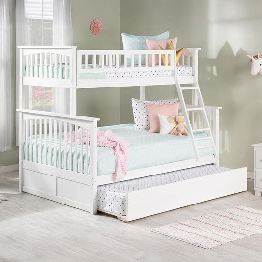 AFI, Columbia Ladder Bunk Bed Twin Over Full with Twin Trundle, White
