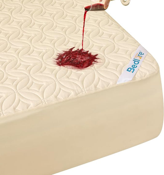 BEDLORE Waterproof Mattress Protector, Full Size Mattress Pad with Deep Pocket 6"-15" Depth, Soft Breathable Double Bed Mattress Cover for Bedroom, College Dorm, Hotel (Beige)