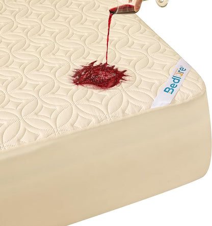 BEDLORE Waterproof Mattress Protector, California King Size Noiseless Mattress Pad with Deep Pocket 6"-18" Depth, Soft Breathable Bed Mattress Cover Washable for Home, Bedroom, Hotel (Beige)