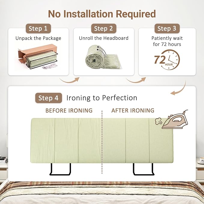 Queen Size Headboard Only-No Assembly Required, Light Warm Green | Easy to use no assembly required, Linen fabric and extra-thick foam for added comfort, Modern style headboard queen size