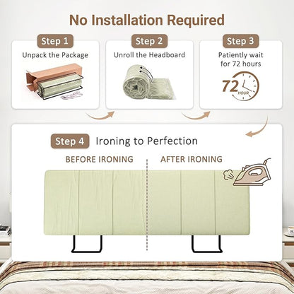 Queen Size Headboard Only-No Assembly Required, Light Warm Green | Easy to use no assembly required, Linen fabric and extra-thick foam for added comfort, Modern style headboard queen size