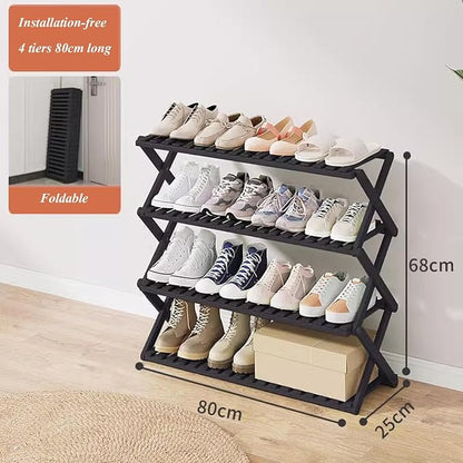 Bamboo Multilayer Foldable Tall Shoe Rack Boots Organizer Storage Sturdy Narrow Shoe Shelf for Entryway, Closet, Porch, Dorm, Living Room, Bedroom