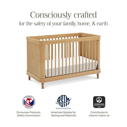 Namesake Marin with Cane 3-in-1 Convertible Crib in Honey and Honey Cane, Greenguard Gold Certified