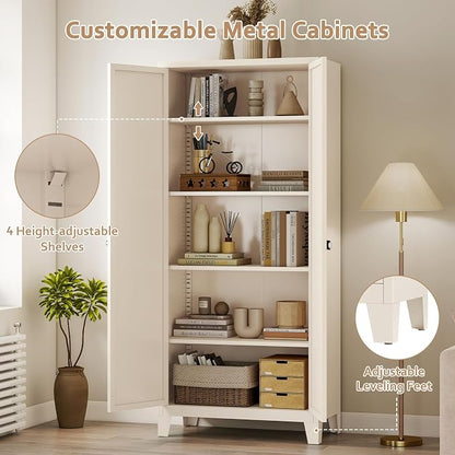 Zevemomo 71" Tall Metal Locking Cabinet with 4 Adjustable Shelves & 2 Doors, Steel Lockable Cabinet with 3-Digit Combination Lock, Secure Metal Pantry Cabinet for Home, Office, Garage, Beige