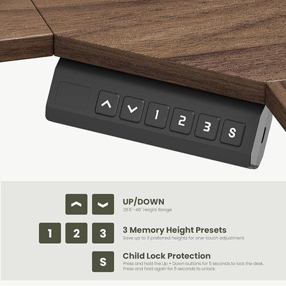 MALOL 59" L Shaped Electric Standing Desk with Drawers, Height Adjustable Desk with Power Outlets & LED Lights, Monitor Stand, Corner Computer Desk for Home Office, Walnut