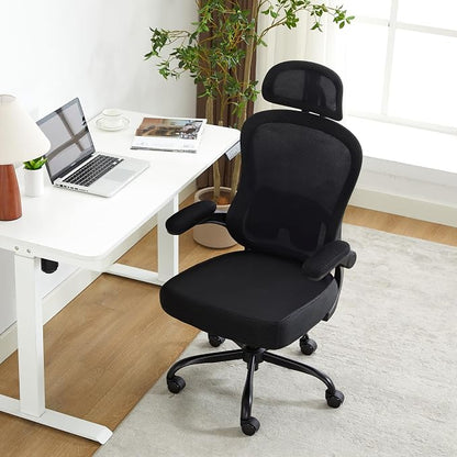 Ergonomic Office Chair,Ultra Thick Spring Cushion Desk Chair,Black | Adjustable Lumbar Support and Headrest,Flip-up Arms,Rocking Function,Mesh Home Office Computer Chair
