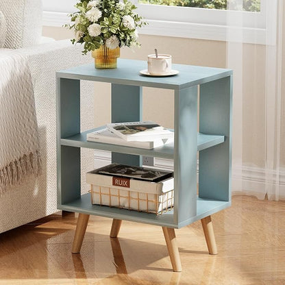 Huhote Kids Nightstand, 2-Tier Night Stand with Open Storage, Modern Side Table for Bedroom, Study Room, Small Spaces, Blue