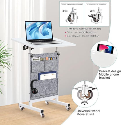 KOUPA Adjustable Height Standing Desk, 24 in Writable Tempered Glass Desktop with Eraser, 360° Flip, Wheels and Bag– Ideal for Small Spaces and Home Offices, White(Adjustable Height: 32-47 in)