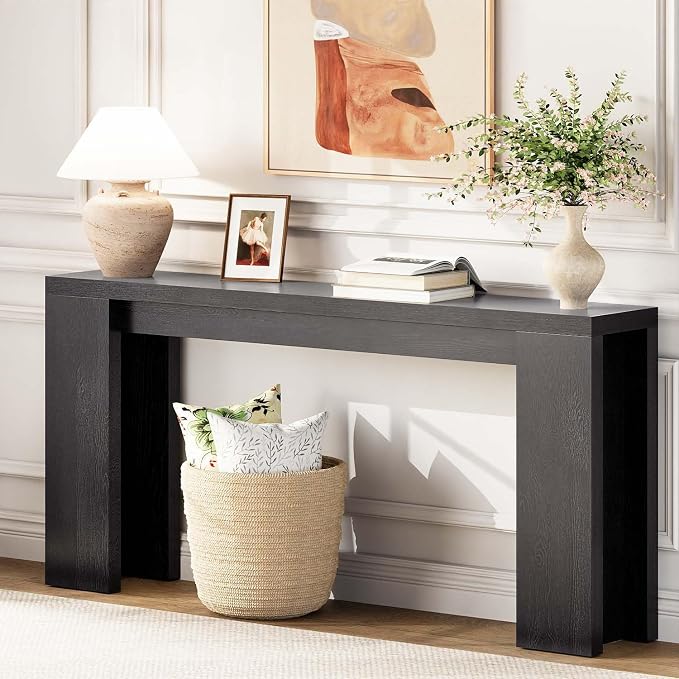70.9 Inch Extra Long Console Table, Farmhouse Entryway Table with Thickened Base, Wood Sofa Table Behind Couch Table, Narrow Entryway Accent Table for Living Room, Hallway, Entrance, Foyer, Black