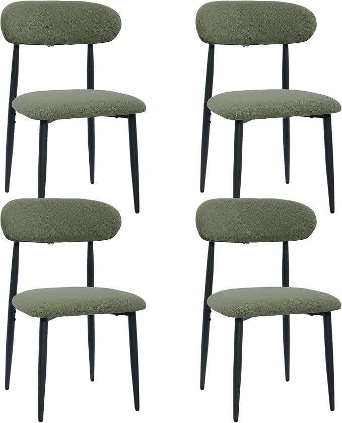 FREKEN Modern Upholstered Dining Chairs Set of 4, Mid-Century Metal Frame Linen Fabric Side Chair for Kitchen Dining Room, 350lbs Capacity, Green