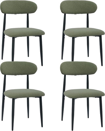 FREKEN Modern Upholstered Dining Chairs Set of 4, Mid-Century Metal Frame Linen Fabric Side Chair for Kitchen Dining Room, 350lbs Capacity, Green