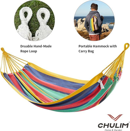 CHULIM Brazilian Double Hammock with Tree Straps,Extra Large 94x63IN,2 Persons Hammock for Backyard Patio Outdoor and Indoor,450lbs Weight Capacity,Soft Woven Cotton Fabric - Aqua Bule Stripe