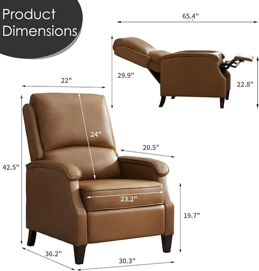 VKNOW Recliner Chair, Faux Leather Recliner with Armrest, Home Theater Seating with Adjustable Push Back and Lumbar Support, Single Sofa for Adults, Lounge Chair for Living Room, Bedroom(Yellow Brown)