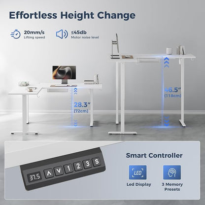 Klicelor L Shaped Standing Desk 75 x 61 Inch,Electric Height Adjustable Corner Desk with Cable Management & Power Outlets, Ergonomic Sit Stand Up Computer Table for Home Office,White