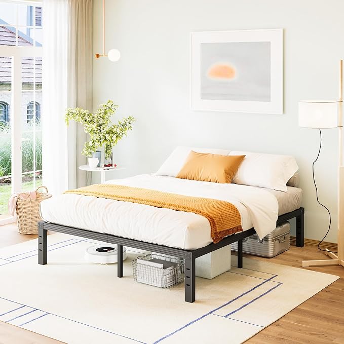 FSCHOS 14 Inch Metal Platform Full-Size Bed Frame No Box Spring Needed, Heavy Duty, Noise Free, Black