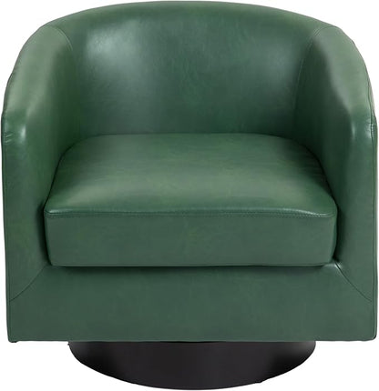 360° Swivel Barrel Accent Chair Armchair, PU Leather Round Club Arm Chair for Lving Room, Modern Upholstered Small Bedroom Single Sofa Seat - Green, Set of 4