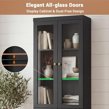 Cyclysio Kitchen Pantry Cabinet, 80" Wood Pantry Storage Cabinet with Doors and Adjustable Shelves, Kitchen Cabinet with Thickened Top Panel, Tall Cabinet for Livingroom, Pantry, Bathroom, Black