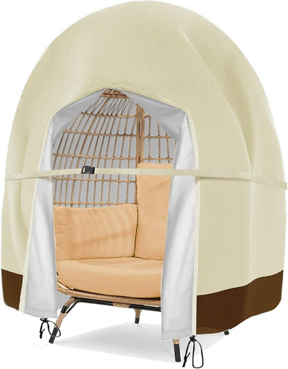 Patio Egg Chair Cover Double Wicker Egg Chair Covers for Outdoor Furniture Egg Swing Loveseat Cover Waterproof 420D Patio Chair Cover 91x80 inches (Beige)