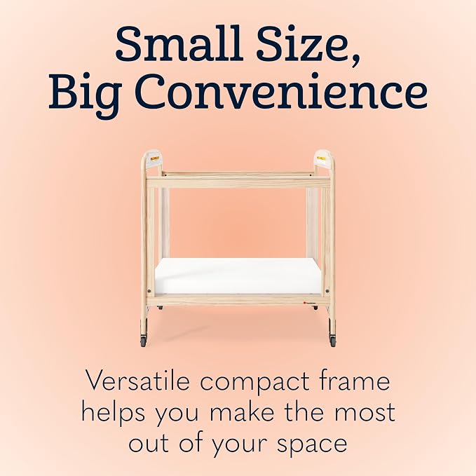 Foundations Serenity Compact 4 Side Clearview Daycare Crib Natural, Fixed Side, Durable Wood Construction, Non-Marking Casters (2 Locking), Includes 3” InfaPure Foam Mattress