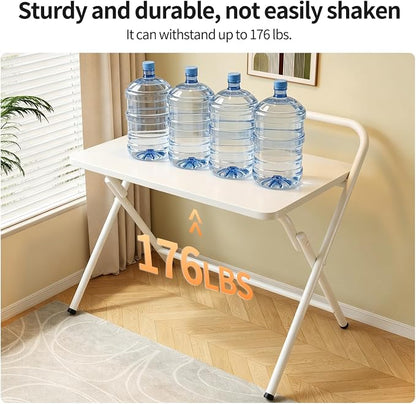 Folding Table, Small Computer Desk, Foldable Desk for Bedroom, Mini Desk for Home Office&Study, 24x16 Inches, No Assembly Required, Wood Top with Metal Frame, White