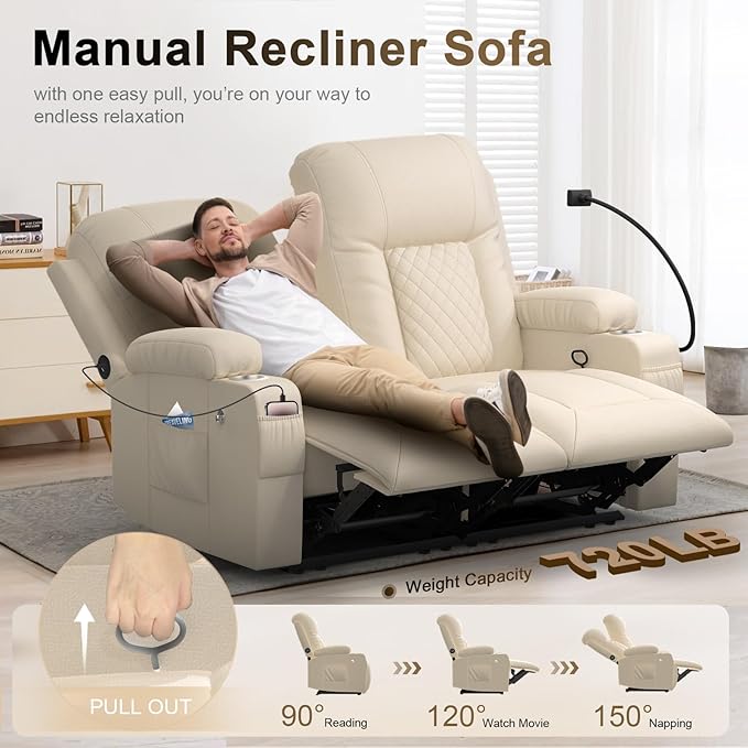 YONISEE Loveseat Recliner, Loveseat Recliner Sofa with Storage, Recliner Chair with USB Ports, 2 Cell Phone Holders, Cup Holder, Loveseat Couch for Living Room Home Theater Seating