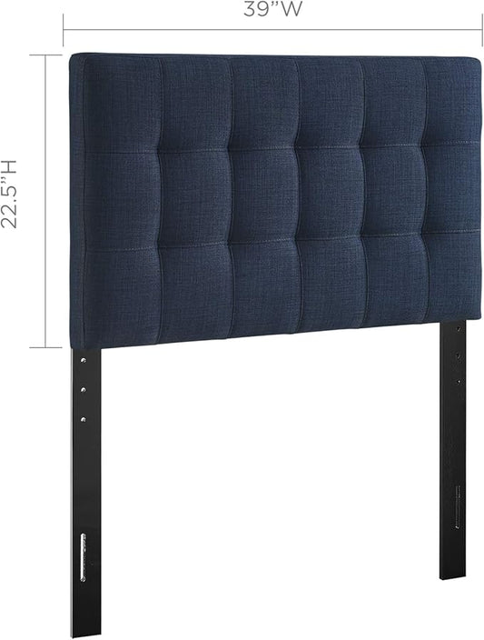 Modway Lily Tufted Linen Fabric Upholstered Twin Headboard in Navy