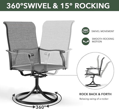 Outdoor Patio Set, 40"x 40"x 28" Round Glass Dining Table and 4pcs Swivel Chairs, All-Weather Patio Furniture Set with 1.7" Umbrella Hole for Garden Backyard Lawn Poolside