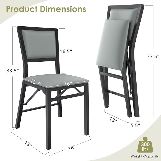 VECELO Folding Dining Chairs Set of 4, Metal Padded Foldable Seating with Comfortable Faux Leather, Space-Saving Portable Guest Seats for Kitchen & Office, No Assembly, Slate Grey