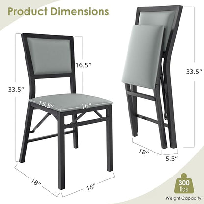 VECELO Folding Dining Chairs Set of 4, Metal Padded Foldable Seating with Comfortable Faux Leather, Space-Saving Portable Guest Seats for Kitchen & Office, No Assembly, Slate Grey