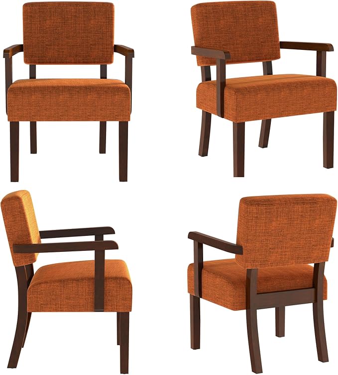 FAGAGA Accent Chair Set of 2 with Table, Upholstered Living Room Chairs with Wood Frame, Modern Oversized Reading Armchair for Bedroom Waiting Room (Orange)