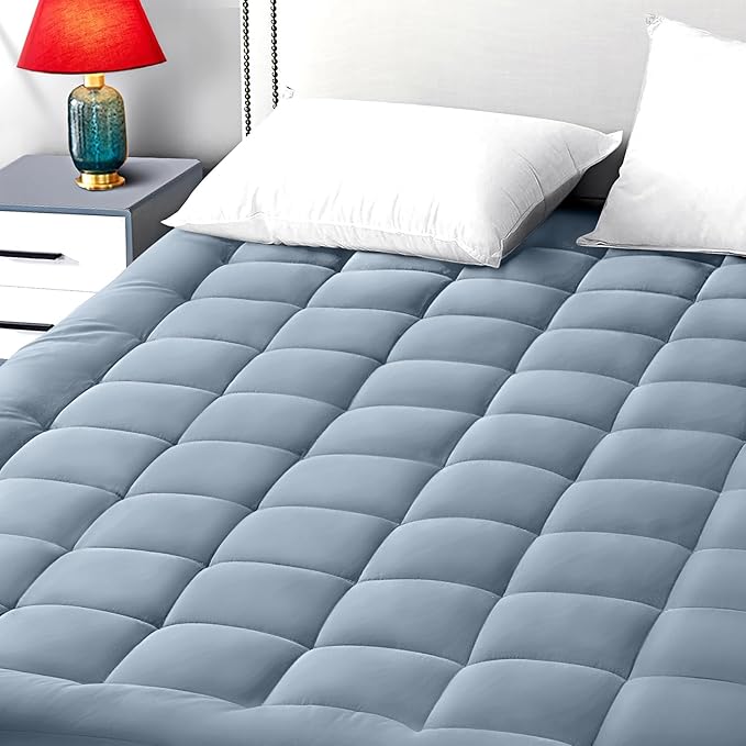 EASELAND Queen Size Mattress Pad Pillow Top Mattress Topper Cotton Top | 8-21" Deep Pocket Cooling Mattress Cover/Protector 60x80 Inches Dusty Blue, Boxing Quilted & Machine Washable