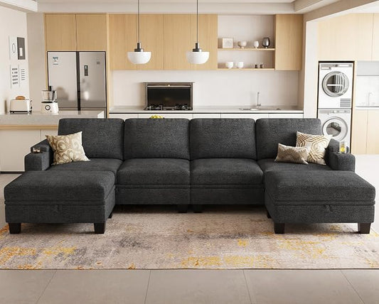 Belffin Modular Sectional Sofa Convertible U Shaped Couch with Storage Sectional Couches with Chaise for Living Room Dark Grey