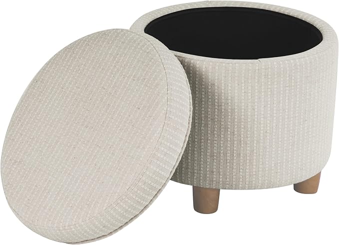 HomePop 19" Round Storage Ottoman - White Woven Stripe