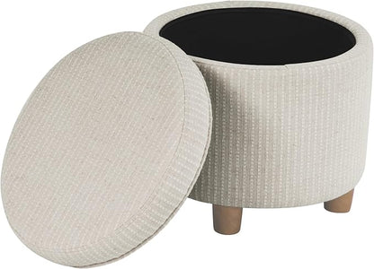 HomePop 19" Round Storage Ottoman - White Woven Stripe
