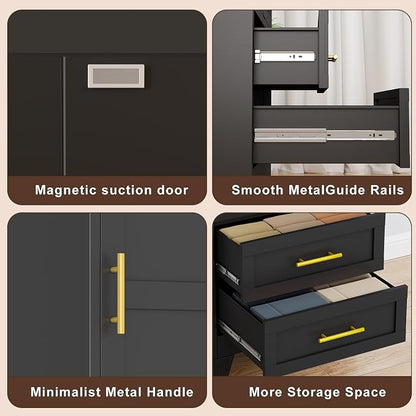Tall Metal Narrow Storage Cabinet 67" H with 2 Drawer, Black Pantry Cabinets with 2 Adjustable Shelves and Door,Tall Bathroom Cabinet for Kitchen, Home Office, Living Room, Dining Room