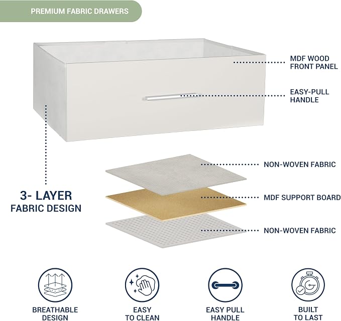 Modern 6-Drawer Dresser with Spacious Storage, Sturdy Wood Frame, Large Capacity Fabric Drawers, Dressers for Bedroom, Home Organization Storage for Living Room or Hallway, White | 6-drawer dresser, fabric storage drawers, sturdy wood frame, bedroom or...