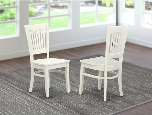 East West Furniture VAC-LWH-W Vancouver Dining Chairs - Slat Back Wood Seat Kitchen Chairs, Set of 2, Linen White