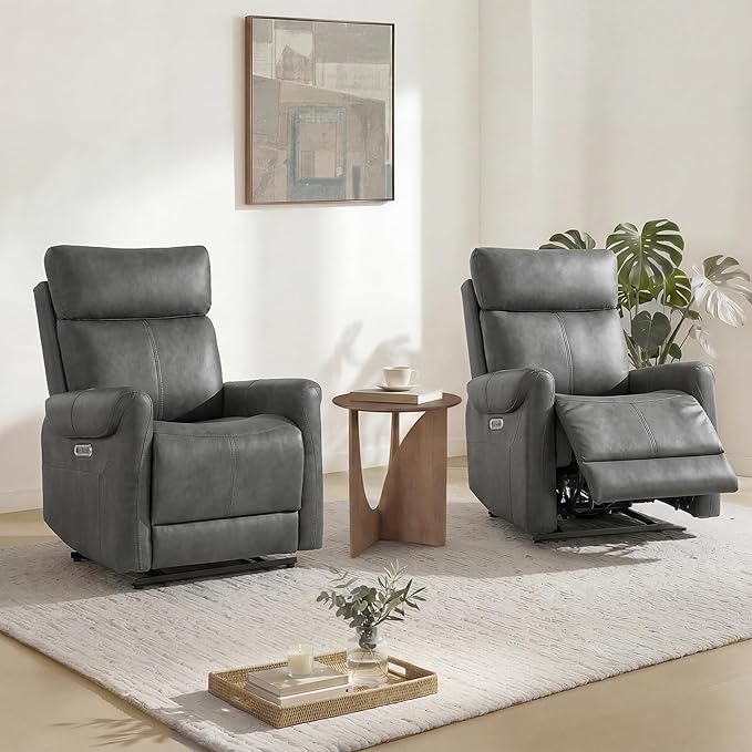 KISLOT Leather Recliner Chair Set of 2, Wall Hugger RV Recliners with USB Charging Ports Electric Power Reclining Sofa for Living Room Home Theater Seating Bedroom