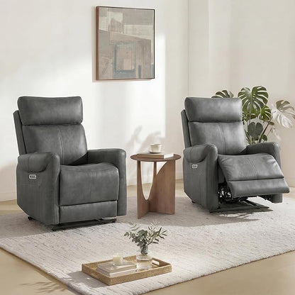KISLOT Leather Recliner Chair Set of 2, Wall Hugger RV Recliners with USB Charging Ports Electric Power Reclining Sofa for Living Room Home Theater Seating Bedroom
