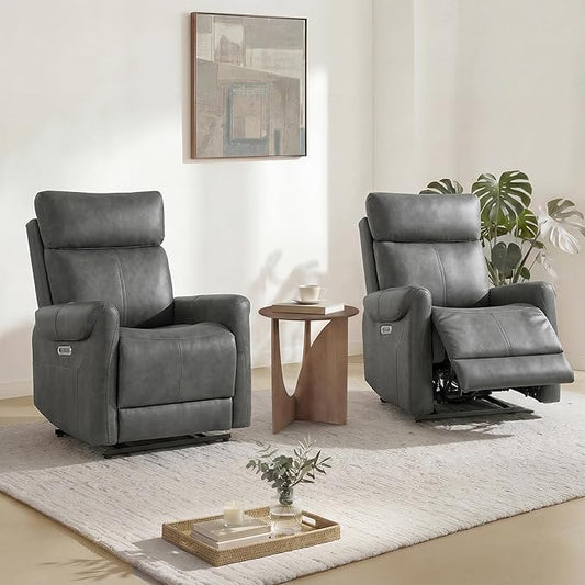 KISLOT Leather Recliner Chair Set of 2, Wall Hugger RV Recliners with USB Charging Ports Electric Power Reclining Sofa for Living Room Home Theater Seating Bedroom