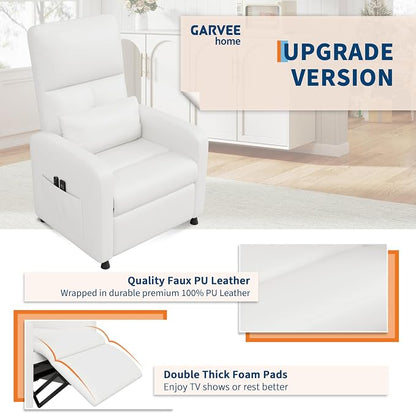 GarveeHome Power Recliner Chair with Massage and Heat, Adjustable Electric Recliner Ergonomic Overstuffed PU Leather Single Sofa, 2 Side Pockets and USB Port, Home Theater Seating for Living Room